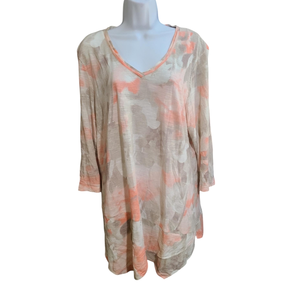 CHICOS Peach and beige tie-dye tunic L